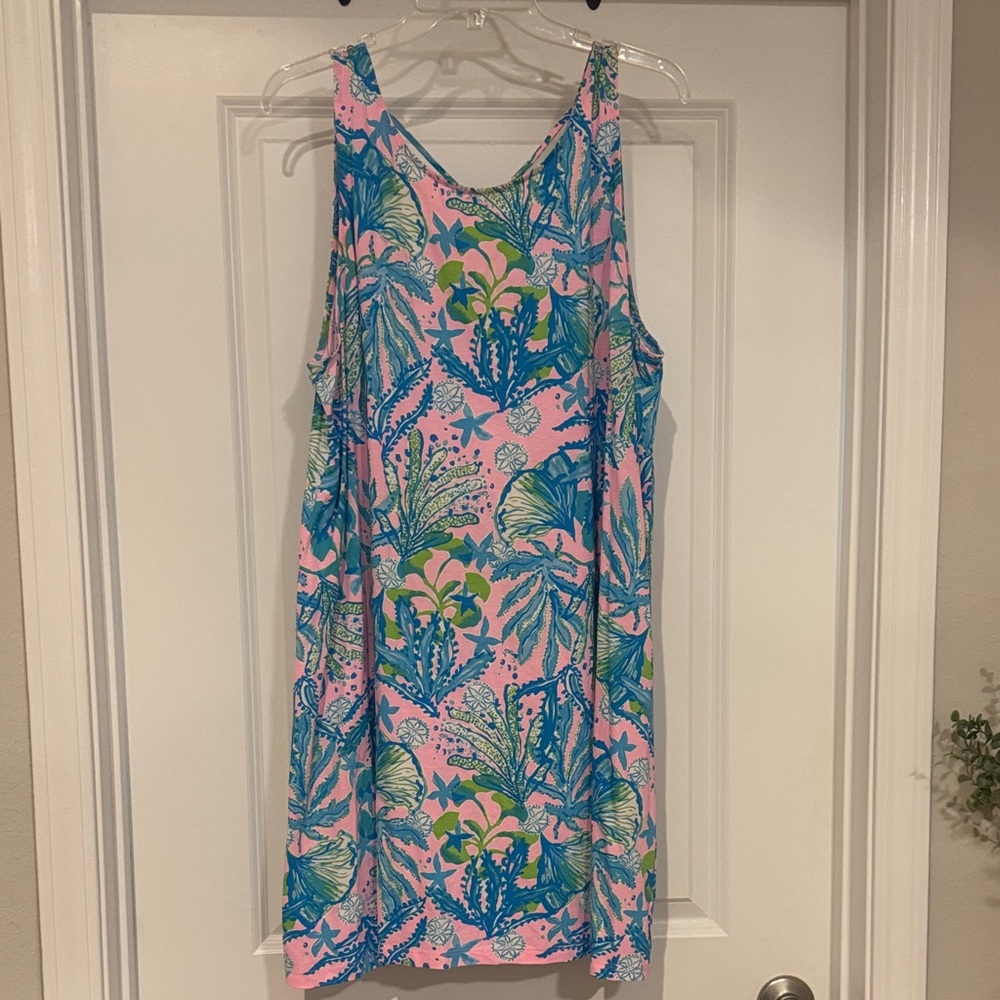 Lilly Pulitzer Pink, Blue & Green Tropical Print Dress